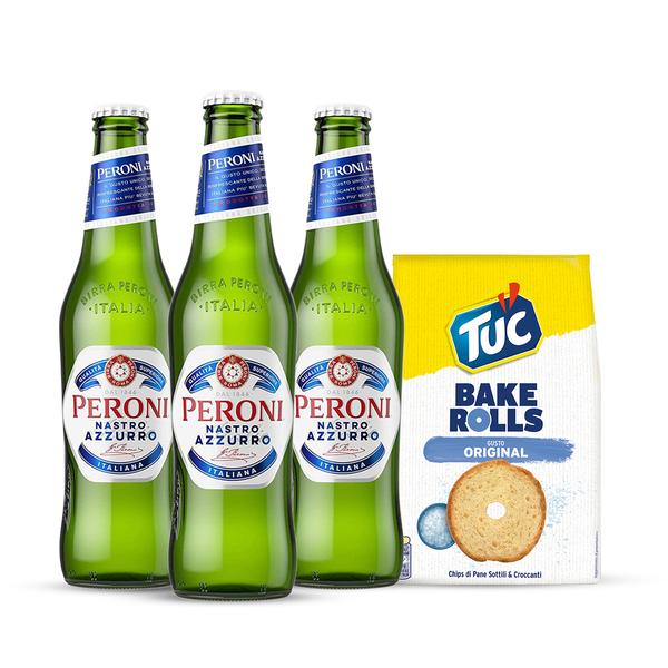 Aperitif-Set - Peroni Nastro Azzurro und Tuc Bake Rolls Original