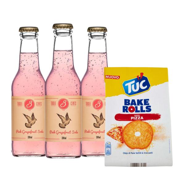 Aperitif-Kit - Drei Cent Pink Grapefruit Soda und Tuc Bake Rolls Pizza