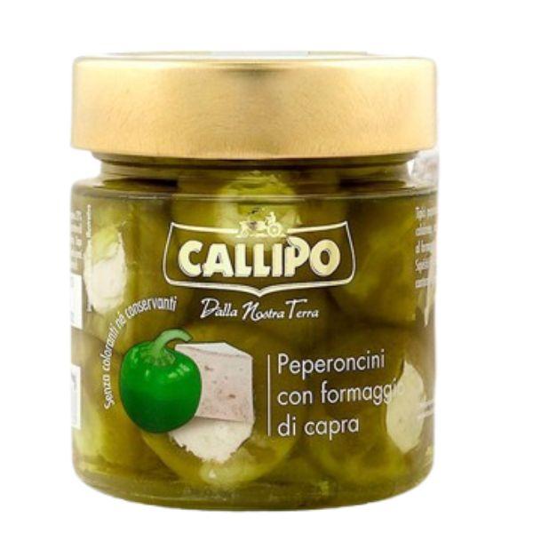 Gefüllte grüne Chilischoten mit Ziegenkäse in Olivenöl (225 g)