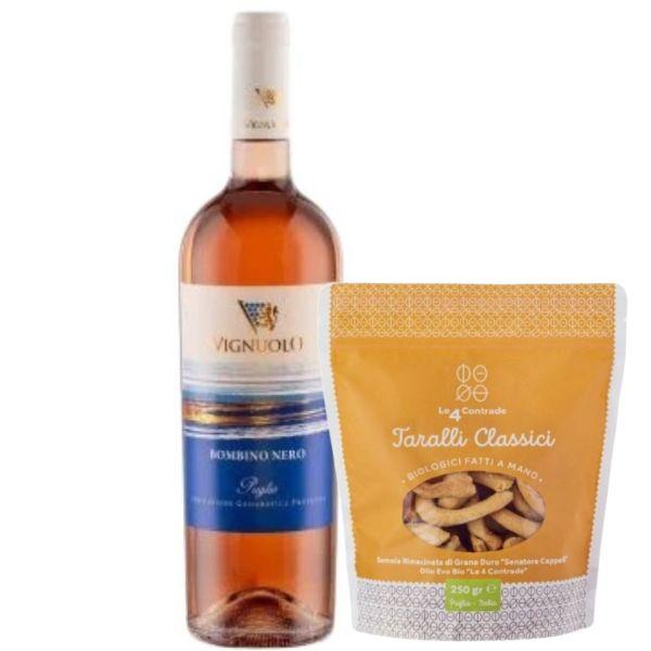 Aperitif-Set „Vignuolo Bombino Nero 2022“ und klassische Bio-Taralli (250 g)