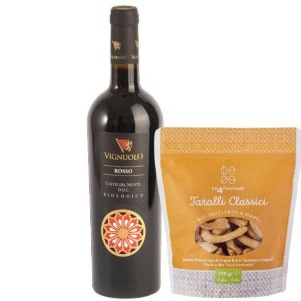 Aperitif-Set „Vignuolo Nero di Troia BIO 2022“ und klassische Bio-Taralli (250 g)