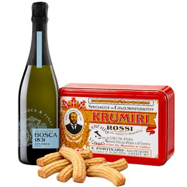 Rote Krumiri-Kekse (300 g) und süßer Asti DOCG-Sekt aus der Luigi-Bosca-Kollektion