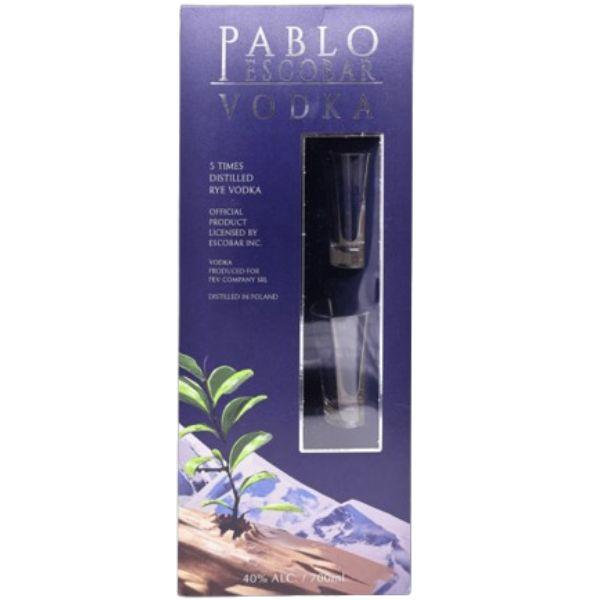 Pablo Escobar Vodka Geschenkpaket mit 2 Gläsern (70 cl)