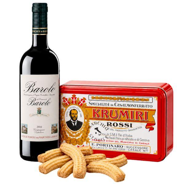 Rote Krumiri-Kekse (300 g) und Barolo aus der Gemeinde Barolo DOCG 2020